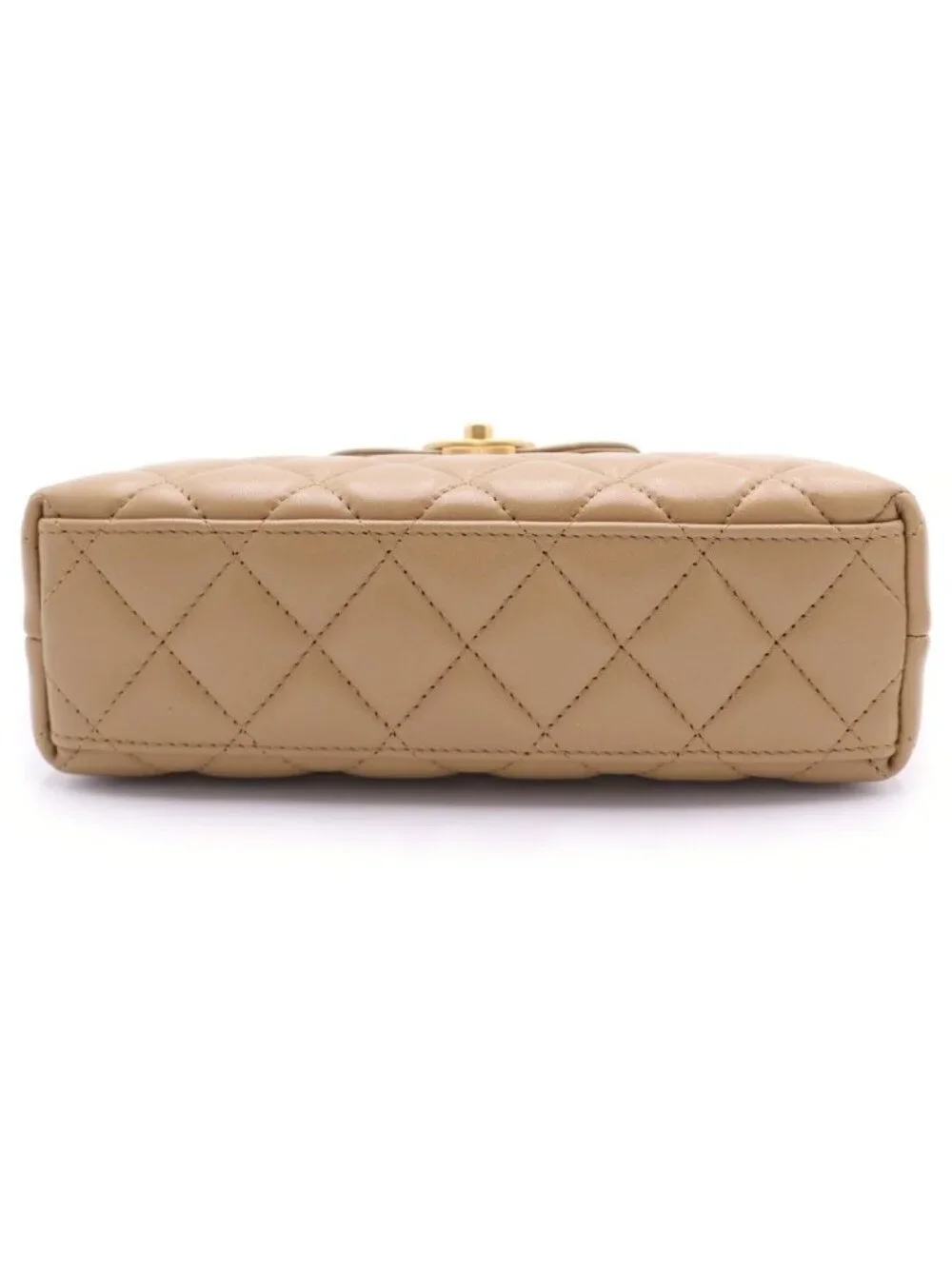 Chanel Quilted Mini Shopping Lambskin Gold Chain Shoulder Bag Plate Beige